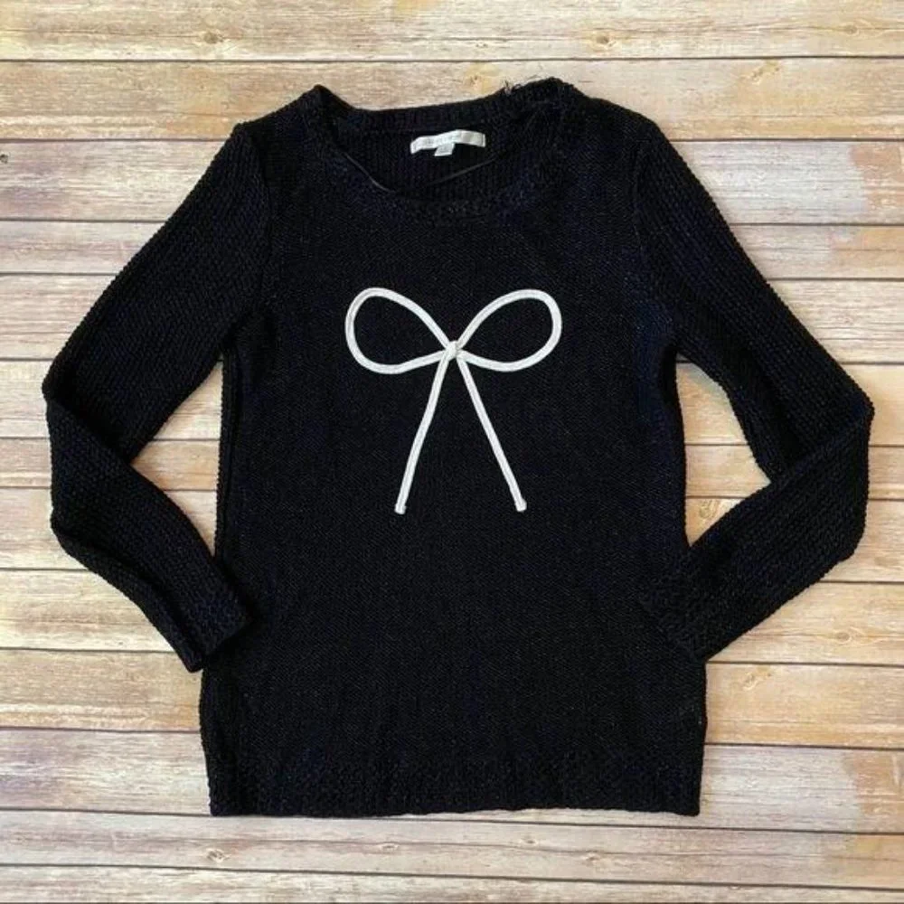 Lauren Conrad Black Sparkle Bow Crew Sweater M - Picture 7 of 13